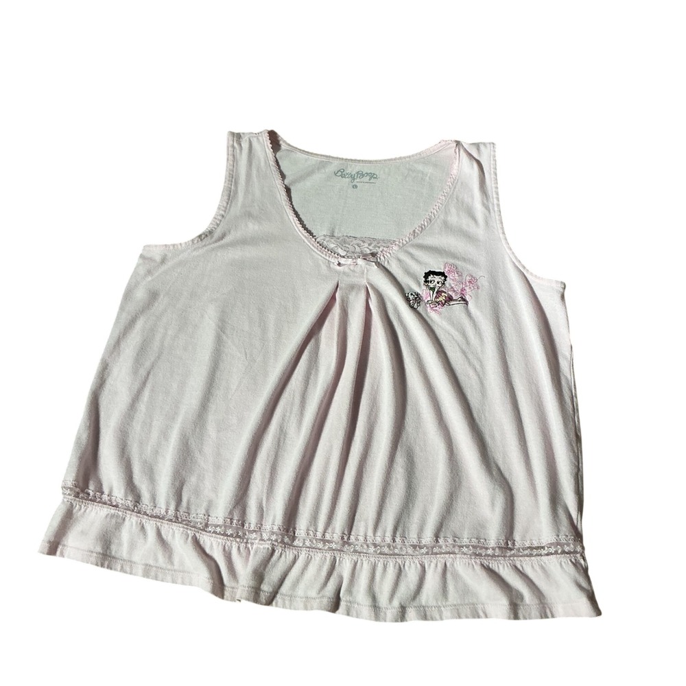 Betty Boop Pink‎ Lace Trim Sleeveless Sleep Tank Top Large L 2011 Vintage Style